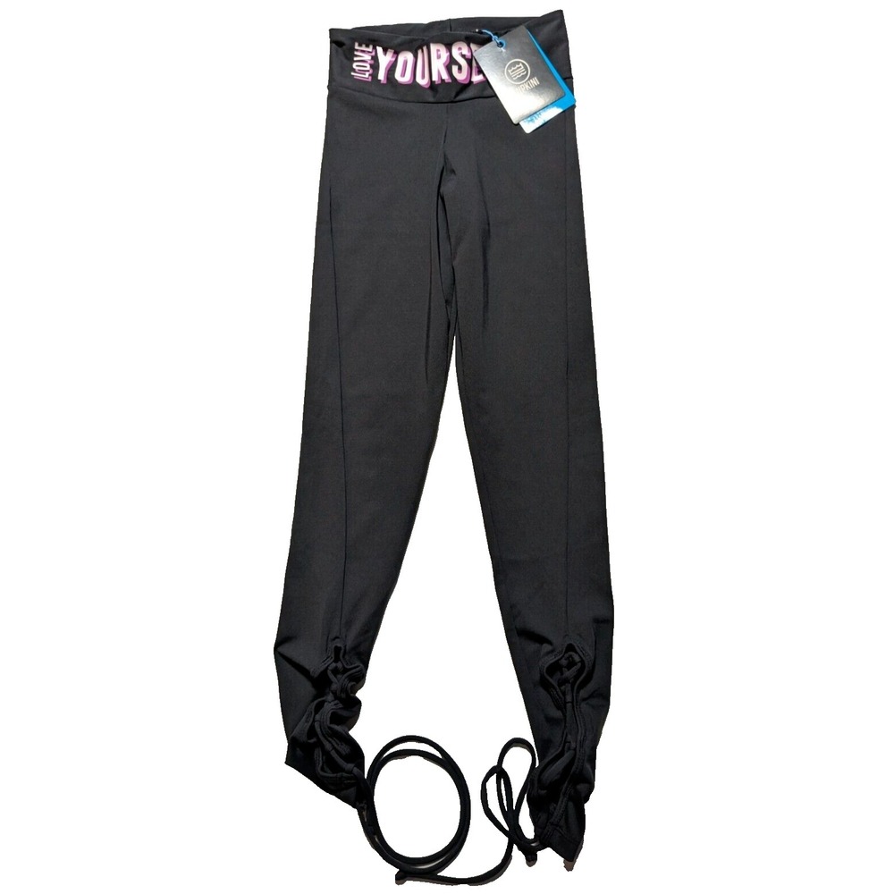 HIPKINI LOVE YOURSELF Women Medium Black Nylon Stretch Glow Glisten Legging‎ NEW